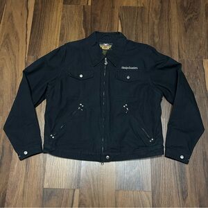 Vintage Harley Davidson Black Canvas Zip Up Embroidered Rider Jacket Size XL Y2K